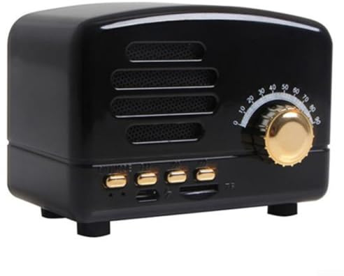 Hasaller Altavoz retro de dientes azules, mini radio inalámbrica, altavoz vintage, portátil, pequeño, altavoz portátil de madera, altavoz inalámbrico de dientes azules, compatible con USB (negro)