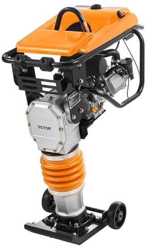 VEVOR Pilonneuse vibrante, 6,5 CV, pilon vibrant, force d'impact 253 kgf/cm², profondeur de compactage max. 66 cm, moteur à essence 196 cm³, pour sol, gravier, semelles, dalles de béton et fondations
