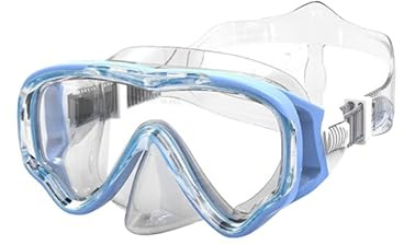MeeQee Snorkelmask för barn, simglasögon med nässkydd, 180°, panoramautsikt, dykmask, imfria, simmasker med UV-skydd, lins, inget läckage, dykglasögon för pojkar, flickor, ungdomar (himmelsblå)