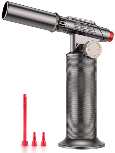 Sondiko Blow Torch, Refillable Metal Soldering Torch, Kitchen Butane Torch for Cooking, Adjustable Flame and Windproof Continuous Flame for Welding, Crafts, Gifts for Men(Butane Gas Not Included)