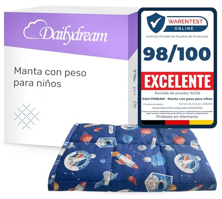 Dailydream Manta Pesada para niños, 104 x 150 cm, 3,2 kg, diseño de Espacio, de algodón 100%, Relleno de Perlas de Cristal, para Dormir y terapéutica, Peso Corporal 35-55 kg