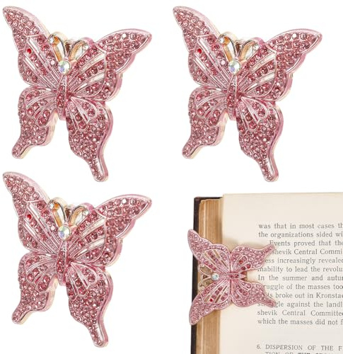 craspire Pinces à Livres Vintage Rétro en Alliage Rose avec Papillon Porte Pages Journal Portable en Métal Clip Ouvert Carnet Marque Page Classeur pour Documents Voyageur Art Lecture Décoration
