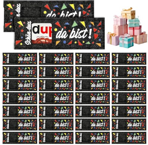 30pcs Schön dass du da Bist Gastgeschenk, Schön das du da Bist Hülle Filz Geschenk für Schokolade, Schokoriegel Gastgeschenke Verpackung für Geburtstag Hochzeit Konfirmation Taufe, Ohne Schokolade