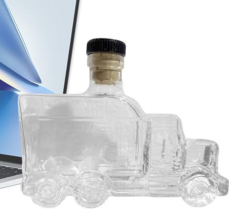 Bourbon Decanter | Half Truck Whisky Bottle | 375 ml Champagne Carafe with Interesting Plug for Home Kitchen Bar Party Host Birthday Gift