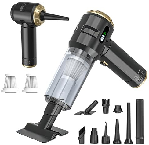 Handstaubsauger, leistungsstarker kabelloser Autostaubsauger mit 23000 Pa, 3-stufiger bürstenloser Motor, Mini-Autostaubsauger mit mehreren Bürstenköpfen für Auto, Zuhause, Tierhaare, Schwarz Gold