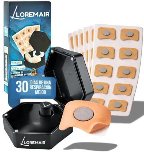 LOREMAIR® Recambios Tiras Nasales Magnéticas | 60 parches /30 días + caja de almacenamiento viaje + Aplicador | Dilatador Nasal Magnético | Tiras Nasales para Dormir