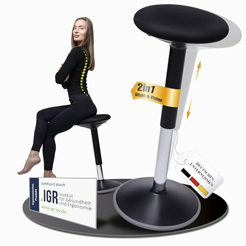 ERGOOCEAN Sgabello da ufficio ergonomico, 2 in 1, altezza regolabile da 56 a 81 cm, sgabello ergonomico per ufficio e scrivania, con effetto oscillante (nero)