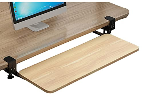 Plateau de clavier en noyer, étagère coulissante sous le bureau, capacité de 25 kg, accoudoir d'ordinateur coulissant avec support de poignet, 52 x 25 cm – Design ergonomique pour la maison et le