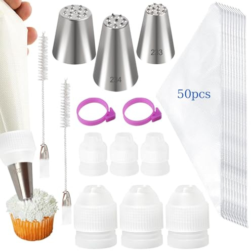 LLMSIX Set med grässpritsmunstycken och väskor, 2 bakverkspåsar, 2 spritspåse rengöringsborste och 6 spetsar kopplingar, rostfritt stål gräs-glasyrspetsar för glasyr muffins dekoration, gör-det-själv