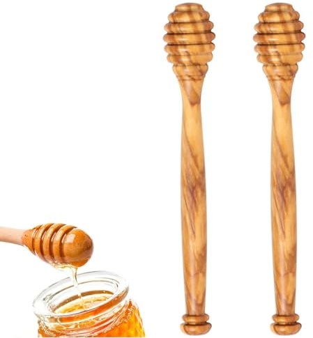 Wooden Honey Spoon Set, 2Pcs Honey Sticks with Spiral Groove, Natural Wood Honey Drizzler for Tea Coffee, Wooden Honey Dipper Spoon for Honey Jar with Dipper, Kitchen Utensils for Blooming Honey Stick