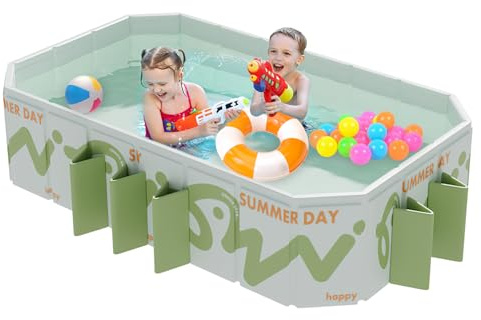 Faltbarer Pool 220x135x50cm - Großes Planschbecken für Kinder & Erwachsene, Tragbares Kinderpool mit Doppelabfluss, Platzsparend und Leicht zu Reinigen, Ideal für Garten, Terrasse, Strand & Sommerpart