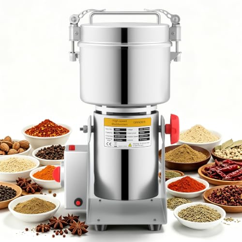 Molino de granos 1000 g, oscillante, 3600 W & 30000 rpm, eléctrico para especias con temporizador 5 min y tamiz, para hierbas, frutos secos, café, uso doméstico y comercial