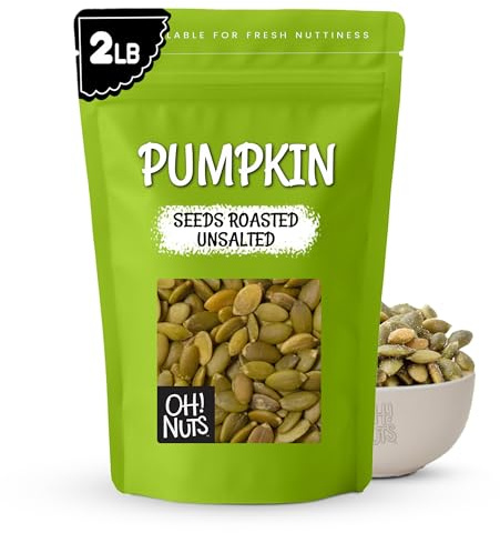 Oh! Nuts Pumpkin Seeds - Roasted Unsalted - 2 lb - No Shell Pepitas - Packed in New York Zip-Seal Bag for Exceptional Freshness