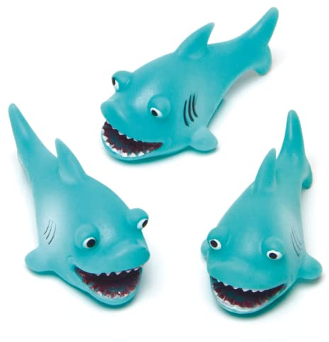 Baker Ross AG648 Shark vattenstänk, olika flytande gummibadleksaker, perfekta för babybadtid, poolleksaker eller vattenaktiviteter (4 stycken), blandade
