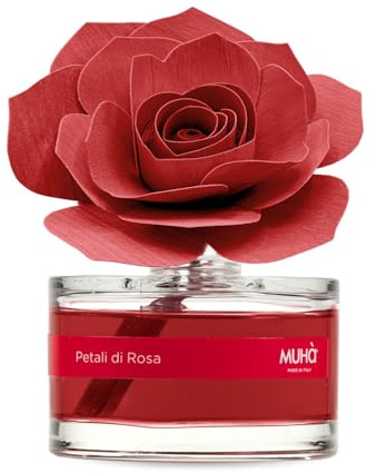 MUHA' | Profumatore Rosa Diffuser, Petali di Rosa, 50 ml | Profumatore per AmbientiDiffusore Ambiente con Rosa in Legno di Betulla