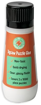 Premium Jigsaw Puzzle Glue with Applicator – Quick-Drying, Clear & Glossy Finish – Preserves & Frames Up to 2x1000-Piece Puzzles Water-Soluble Craft Glue