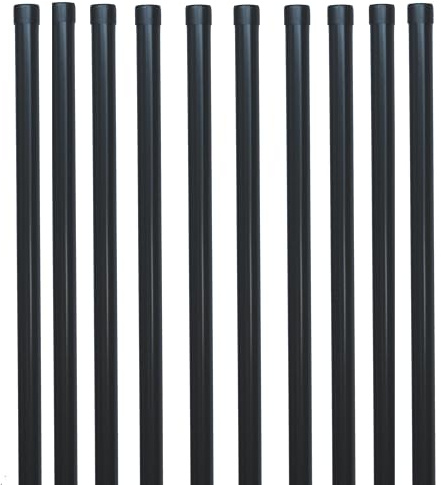 EXCOLO 10er Set Zaunpfosten Ø 34 mm, 1725 mm lang, Metallpfosten pulverbeschichtet Anthrazit RAL 7016, Pfosten für 1,5 m hohe Schweißgitterzäune, mit Kunststoffkappen, Bohrung, robust & langlebig