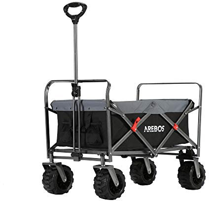 Arebos Chariot Pliable de Transport | Bollerwagen Pliable Tout-Terrain avec Roues XL | Chariot de Jardin et Plage | Chariot de Courses Robuste pour Camping, Pique-Nique et Loisirs | Noir