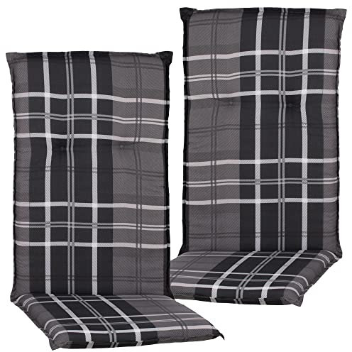 NYVI Gartenstuhl Auflagen Hochlehner 2er Set Barcelona - UV-Beständig, Atmungsaktiv, Strapazierfähig - Hochlehnerauflagen Sitzkissen Outdoor - Sitzauflagen für Gartenstühle 118x50cm Anthrazit Kariert