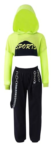 iiniim Mädchen Sport Set Langarmshirt Crop Tops + Sport BH Bustier + Cargohose Kinder Sport Trikot Hip Hop Kleidung Street Dance Outfits Gr.98-176 A Minzgrün A 134-140