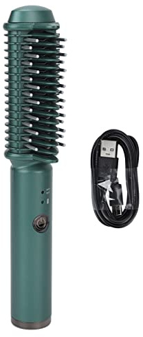 Haarglätterbürste, Haarglättungs-Lockenbürste, Wiederaufladbar, Schnelle Erwärmung, Kabellos, Heiße Bürste für Frauen, Haarglätter, Kamm, Grün