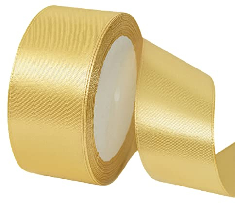 Presentband i sidensatin för sömnad eller som utsmyckning till bröllop, fest, tårtförpackningar, lådor, buketter eller hemmet, guldfärgat, 40 mm x 22 m
