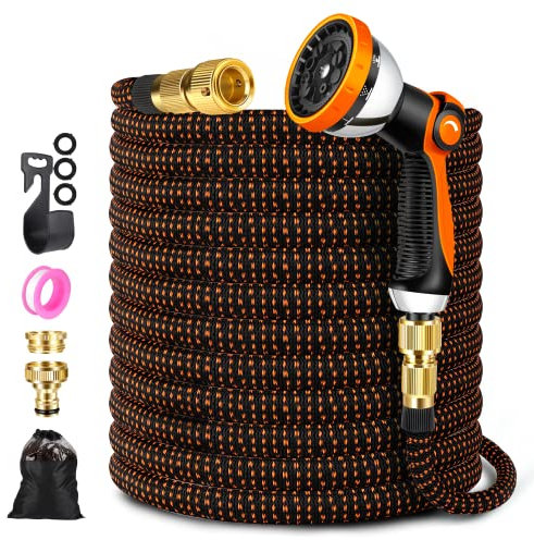 ZARSYN flexibler Gartenschlauch, ausdehnbarer Wasserschlauch mit 10 Sprühmuster-Düsen und massiven Messinganschlüssen, Gewebe 3750D, Strapazierfähiger Gartenschlauch mit 4-lagigem Latexkern-15m/50ft