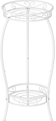 Mutool 2 Tier Metal Plant Stands for Flower Pot, Tall Plant stand for Outdor Indoor Plant, Plant Pot Holder Plant Table for Garden Patio, 69x32cm, White