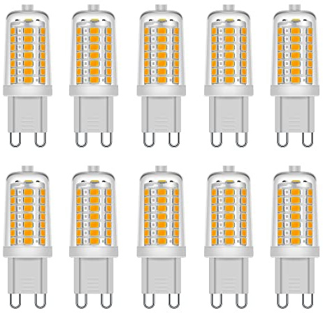 JUNSHI G9 LED Bulb Dimmable 3.5W,25W 30W 35W G9 Halogen Bulbs Equivalent,3000K Warm White,AC110-130V T4 Chandelier Light Bulbs G9 Bi Pin Base, AC 120V,350LM,10 Pack