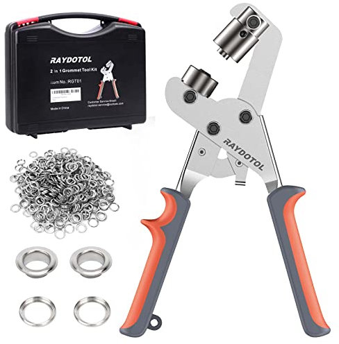 RAYDOTOL Ösenzange Set mit BMC 3/8 Etui und Presswerkzeug mit 500 silbernen Ösen