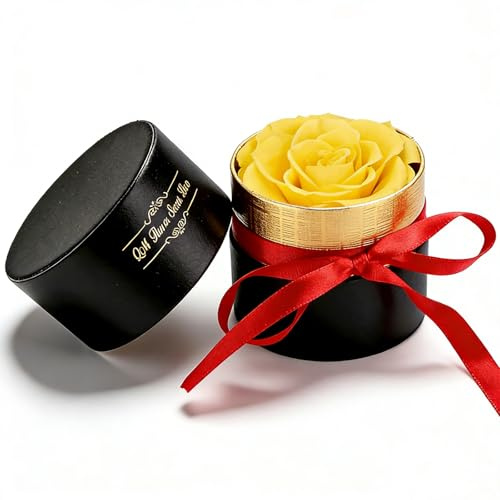 Mini Scatola Regalo Rosa eterna,Rose Stabilizzate Fatte a Mano,Regalo di San Valentino,Regali per la mamma,Rosa Eterna,Fiore Mai Appassito,Rosa Stabilizzata,Ragazze Regali di nozze,Giallo