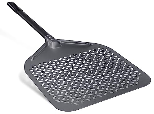NUTUNI 35 cm (15 tum) perforerad pizzaspade av hård anodiserad aluminium med avtagbart handtag för pizza, bröd, hemlagad paj