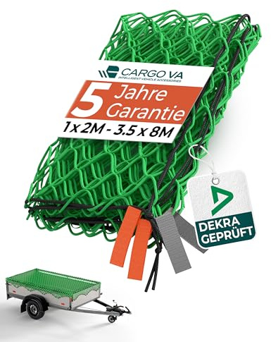 CargoVA Anhängernetz 2x3M [DEKRA Geprüft] - Ladungssicherungsnetz mit Gummiseil & Eckenmarkierung - Abdecknetz für Anhänger, Reißfest