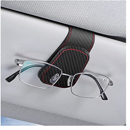 CGEAMDY Sunglasses Holders for Car Sun Visor, Leather Eyeglasses Hanger Mounter, Magnetic Glasses Holder And Ticket Card Clip, Auto Interior Accessories Universal for SUV Car Truck (Carbon)