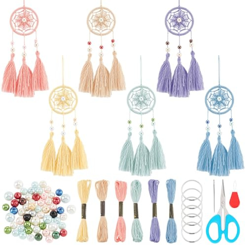 INFUNLY 6 Set DIY Kleines Traumfänger-Set Buntes Mini-Traumfänger-Herstellungsset Böhmischer Handgefertigter Traumfänger Schlüsselanhänger Für Taschenanhänger Auto Spiegel Aufhänger Rucksack Charme