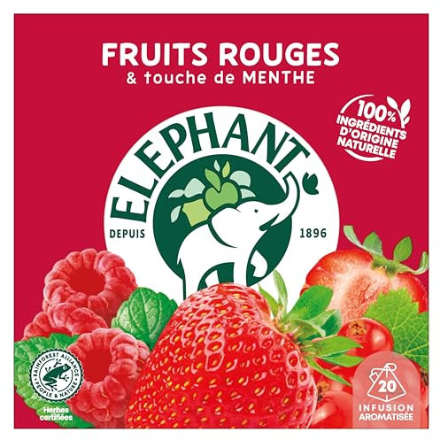 Elephant, Infusion Aromatisée, Goût Fruits Rouges & Touche de Menthe, Certifié Rainforest Alliance, Ingrédients d'Origine 100% Naturelle, 20 Sachets Pyramid
