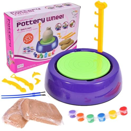 Töpferscheibe mit Ton und Farben, kreatives Set aus Keramik zum Selbermachen Hochwertiges Töpferset (Ton, Farben, Drehknopf, viel Zubehör) zum Selbermachen mit Topfscheibe – EIN kreatives Spielzeug