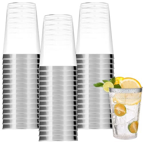 RAINPOP 60 bicchieri da festa in plastica dura da 10 oz/300 ml, con taglio argento, riutilizzabili, per bevande, champagne, cocktail, in plastica per compleanni, matrimoni