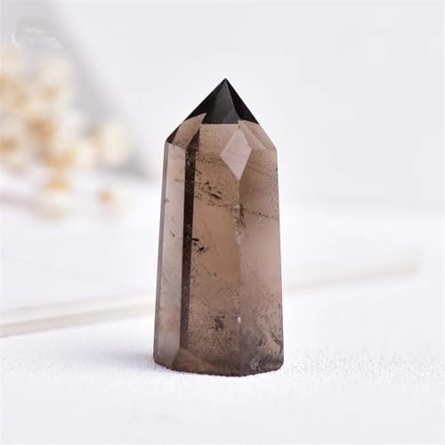KatLin Varita de Piedra de Cristal de Cuarzo Ahumado Natural, Columna de Cristal, Varita Hexagonal curativa, decoración del hogar Adornos