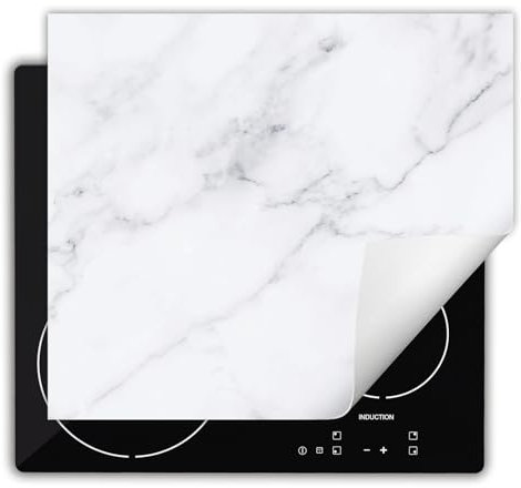 DarHaus Herdabdeckplatte Einteilig Küche Herdabdeckung Ceranfeld Herdabdeckplatten Anti Rutsch Matte Aufrollbar 60x52 cm, weiß - Marmor
