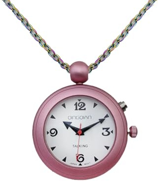 QINGQIAN English Voice Talking Watch for Blind,Visually impaired or Elderly,Super Light Aluminum Shell Pink Pendant Pocket Watch