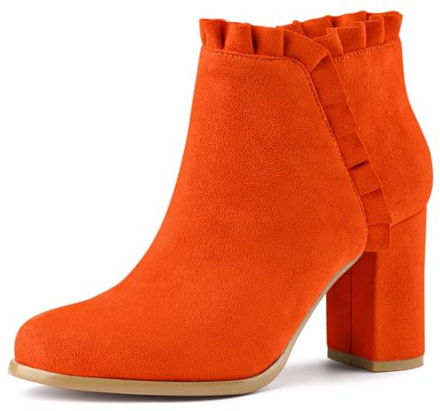 Allegra K Bottines à talon bloc à volants pour femme, Orange, 39 EU