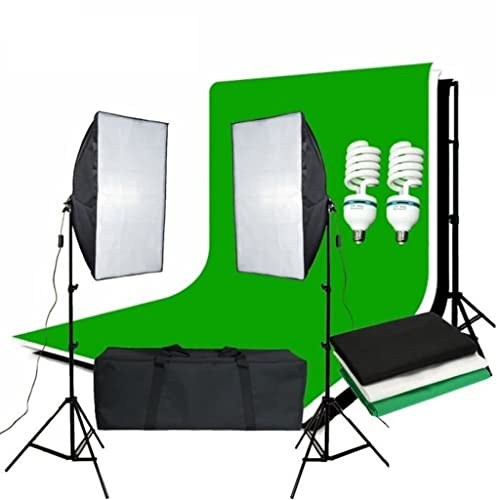KCUZO Photo Studio SoftBox Kit Continuo Kit de iluminación de Fondo Soporte de luz de Caja Suave + 3 telones de Fondos + 2 * Kit de Soporte de telón de Fondo de 2 * 2 M