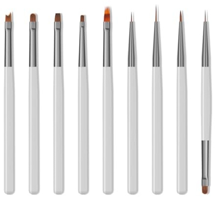 Lot de 9 pinceaux fins pour nail art, pinceaux professionnels gris