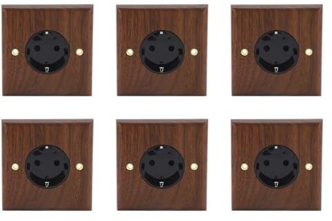 6PCS Enchufe de Pared Estándar de la UE Enchufe de Interruptor de Luz de Toma de Corriente de Pared Eléctrica 16A 250V Toma de Corriente Receptáculo de Enchufe de Pared de Nogal