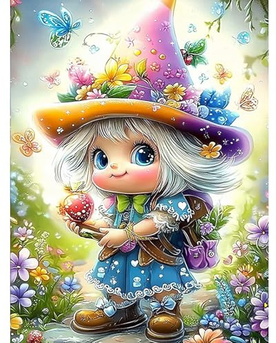 HEIBAGO 5D Diamond Painting Gnomos, Diamond Painting Kit Completo, Flores Manualidades Adultos DIY Cristal Pintura de Diamante, Paisaje Painting Para Decoración De Pared Del Hogar 30x40cm
