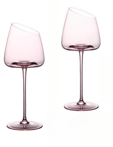 Paquete de 2 copas de vino de cristal, copas de vino de tallo largo sopladas a mano rojo/blanco, copa de vino rosa para boda, cumpleaños, fiesta, decoración de Navidad (12oz, 2pcs)