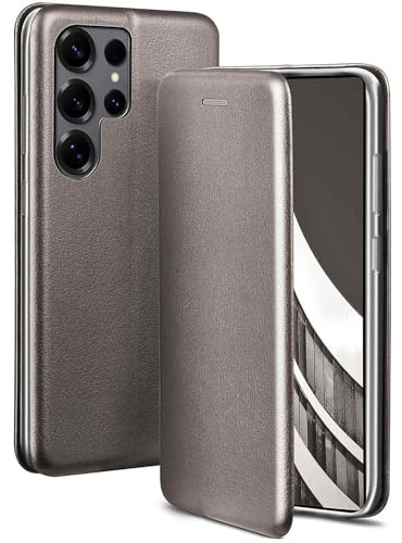 ONEFLOW Business Case für Samsung Galaxy S25 Ultra Handyhülle klappbar mit Standfunktion, Klapphülle Flipcase Cover Dünn, PU Leder Hülle mit Kartenfach, 360 Grad Schutzhülle, Taupe