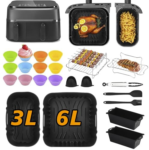 Ninipie 28 Pièces Air Fryer Moules Silicone Accessoires pour Philips Air Fryer Dual Basket 3000 Séries 3L/6L, Réutilisables Plat Friteuse à Air Silicone Liners pour Philips Air Fryer NA350/00 9 Liters
