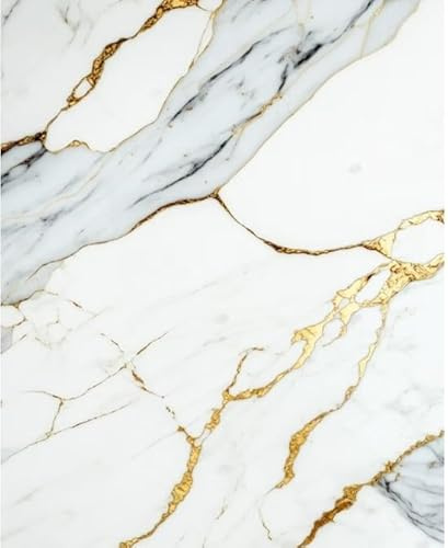 Générique Panneau Mural PVC Effet Marbre, 260 x 122 cm, Auto-adhésif, Imperméable, Blanc et Or, pour Cuisine et Salle de Bains
